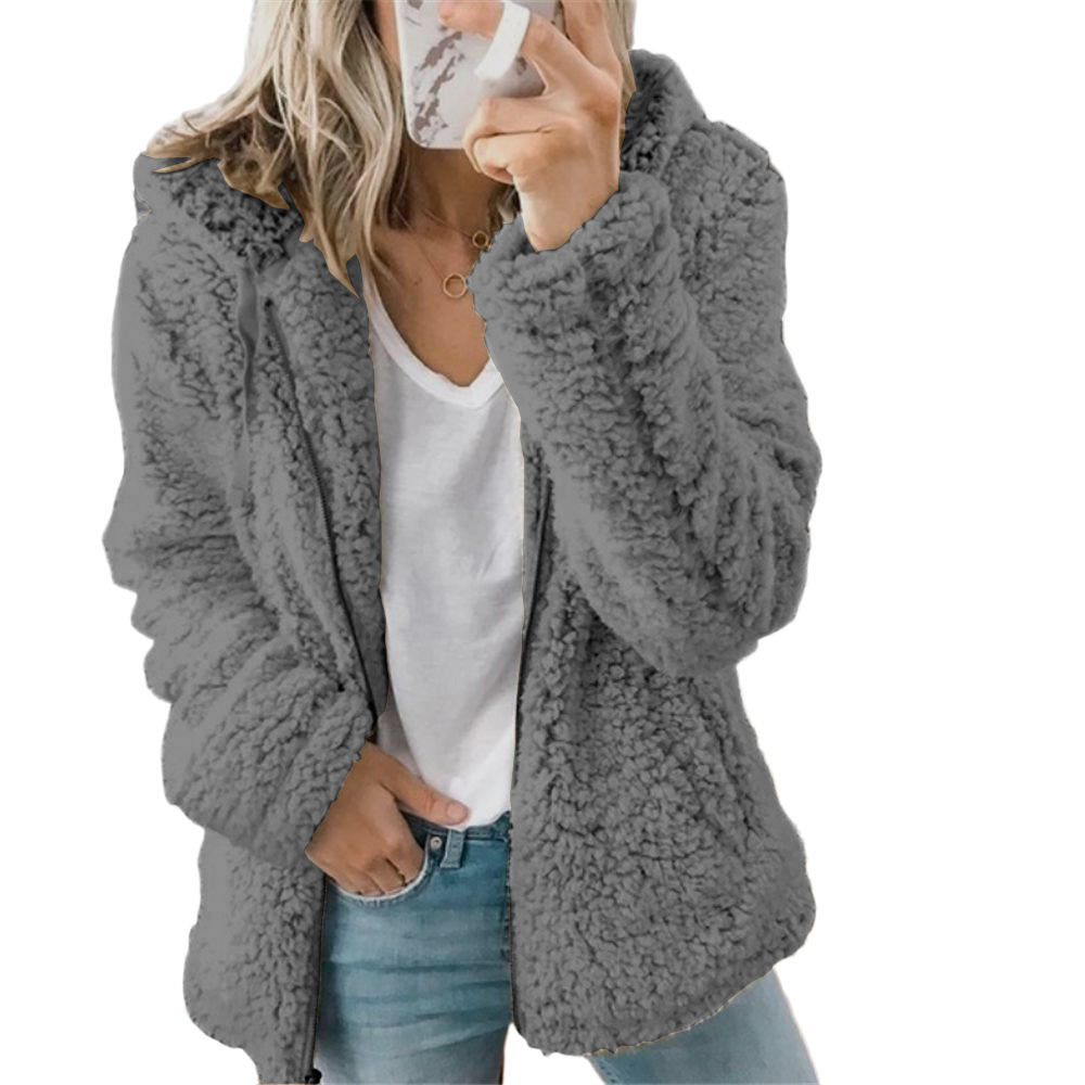 GR Women's Fashion | Elegant Bear Teddy Fur Coat: Soft fleece coat with pockets and zipper