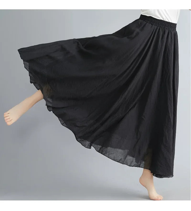 GR | Fashion Cotton Linen Clothing Women's Skirts Maxi Y2K Elegant Beach Saia Ropa Mujer Casual Dress Boho Long Skirts Faldas Harajuku