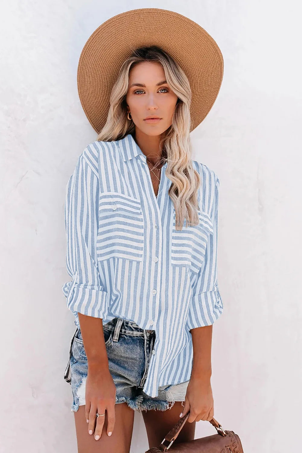 GR | Klassisch Gestreiftes Button Down Hemd Für Damen
