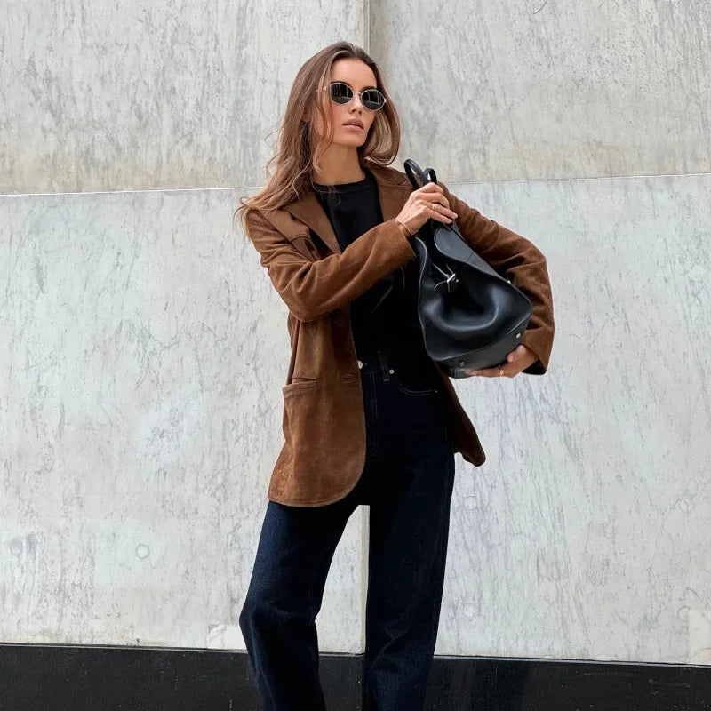 GR | Brown suede jacket with lapels, chic and warm