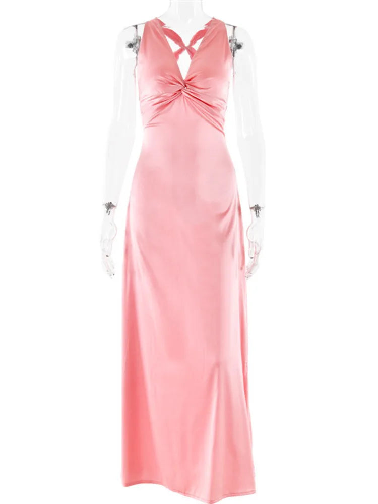 GR | Schleife Rückenfrei Abend Maxi Kleid