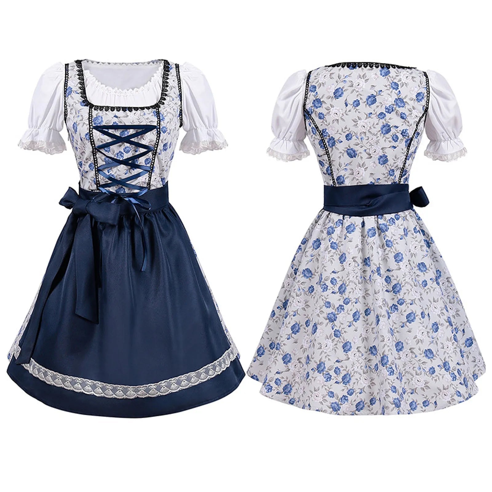 GR | Kurzärmelig Spitze Oktoberfest Kleid mit Schürze