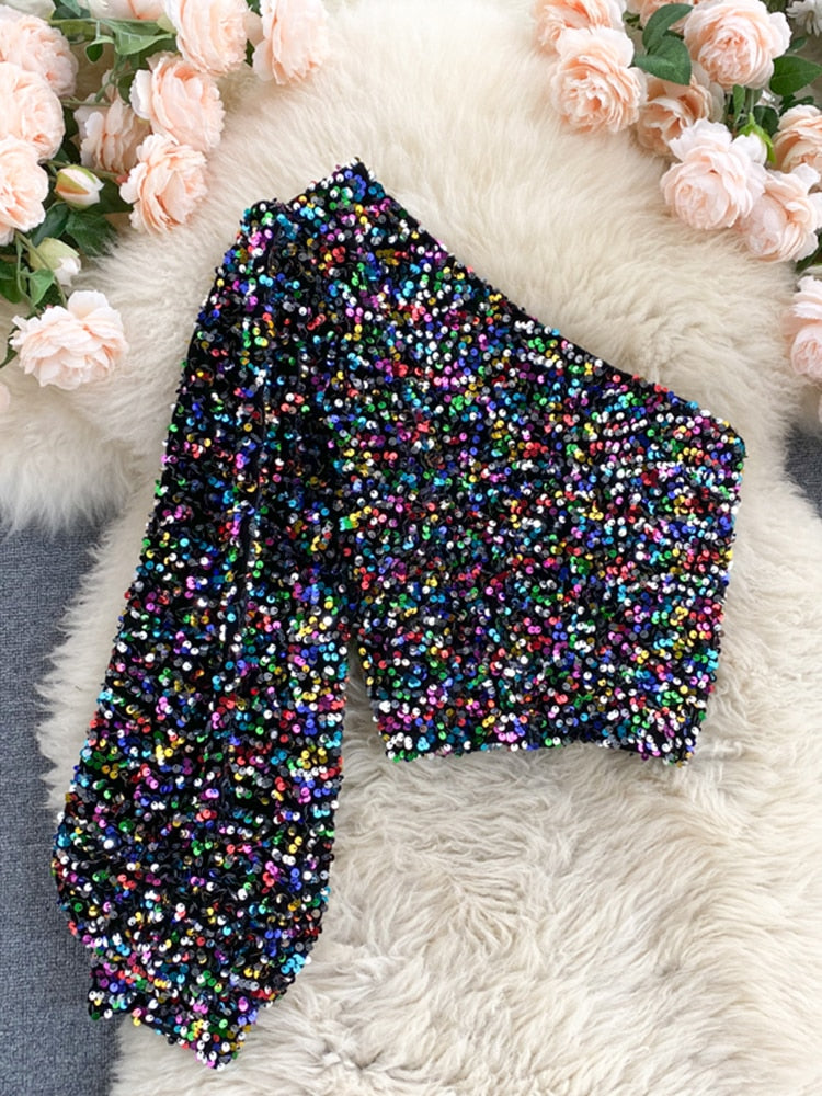 GR | Glittering top with one shoulder strap