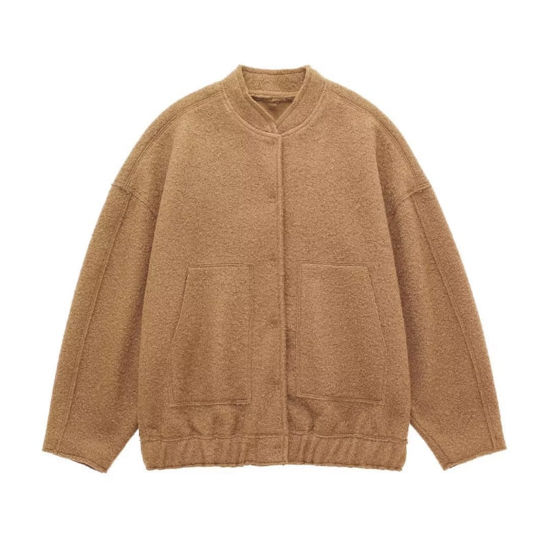 GR - Oversized wool coat with round neck and buttons