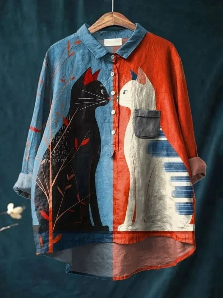 GR | Katzenkunst Auf Weißem T-Shirt