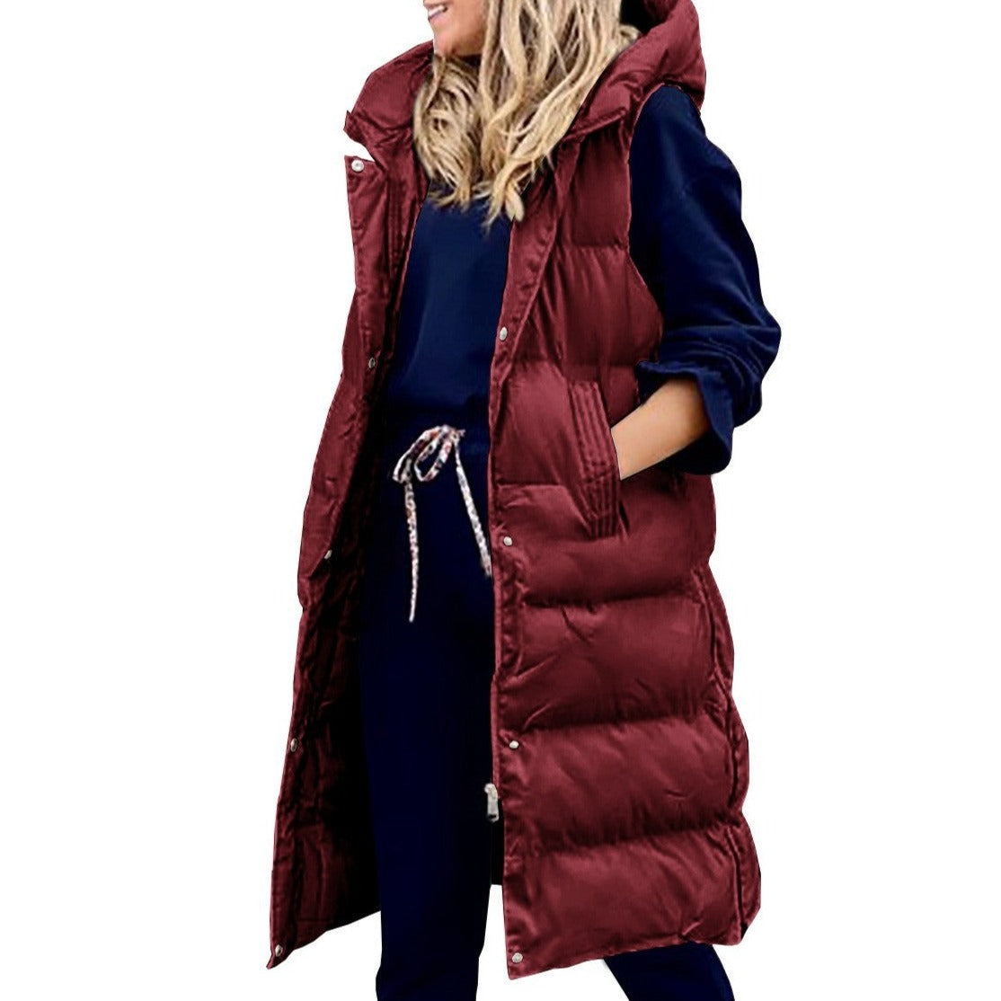 GR Hooded Long Vest Casual Fashion Single-Breasted Jacket