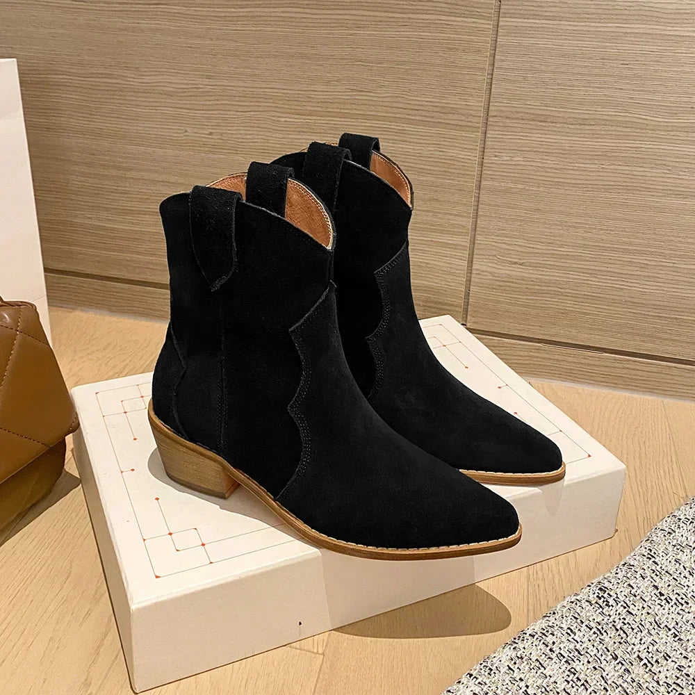 GR | Cowhide Leather Women's Suede Women's Boots with Heel