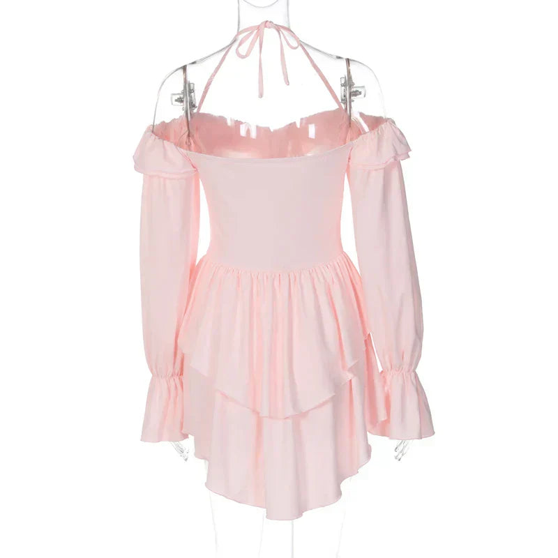 GR | Romantic ruffled romper with exposed shoulders