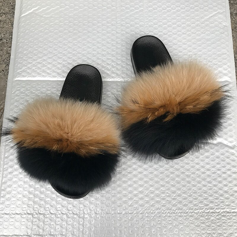 GR | Fluffy real fur flip-flops, slippers, sandals