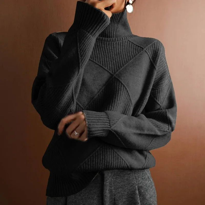 GR - Women's solid color high collar sweater