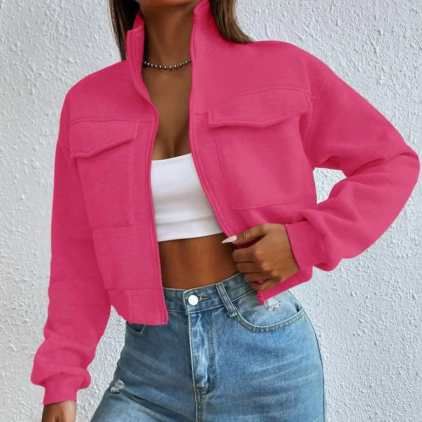 GR | Comfortable long-sleeved cropped jacket with pockets