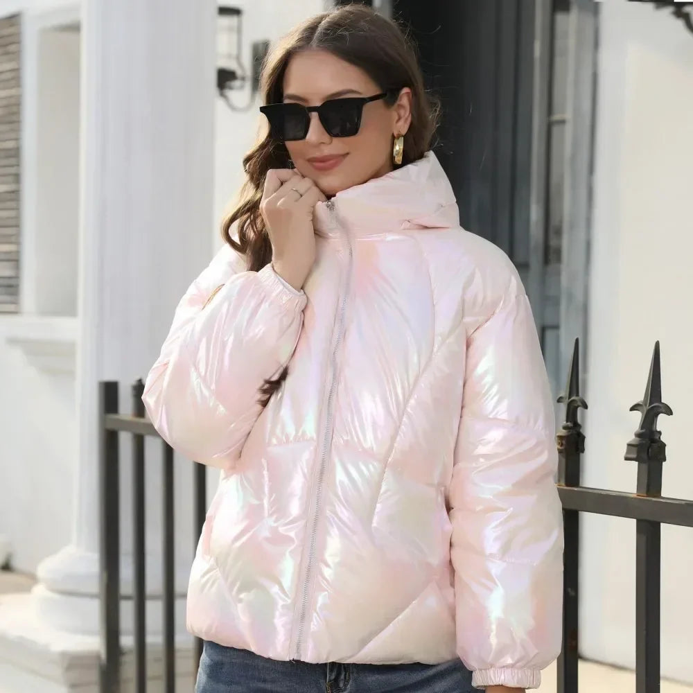 GR metallic women's puffer jacket for winter 