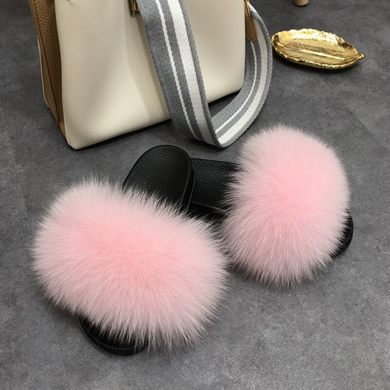 GR | Fluffy real fur flip-flops, slippers, sandals