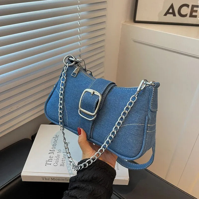 GR | Modern Denim Personalized Design Excellent Structure Shoulder Underarm Small Rectangular Pocket