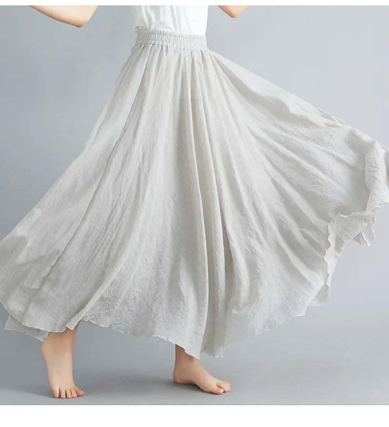 GR | Fashion Cotton Linen Clothing Women's Skirts Maxi Y2K Elegant Beach Saia Ropa Mujer Casual Dress Boho Long Skirts Faldas Harajuku