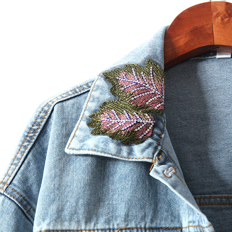 GR | Denim Jacket with Floral Embroidery and Sequins