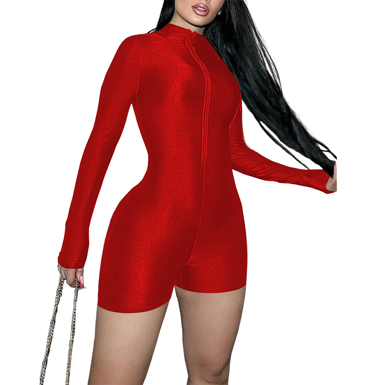 GR | Smooth emerald bodysuit with full-length zipper