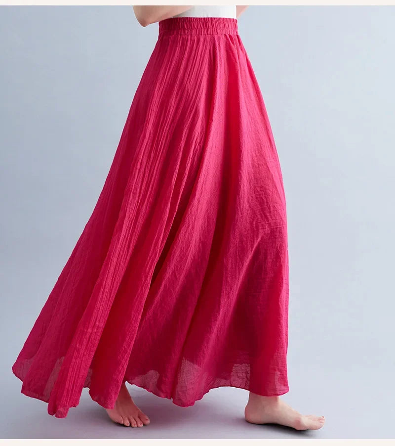 GR | Fashion Cotton Linen Clothing Women's Skirts Maxi Y2K Elegant Beach Saia Ropa Mujer Casual Dress Boho Long Skirts Faldas Harajuku