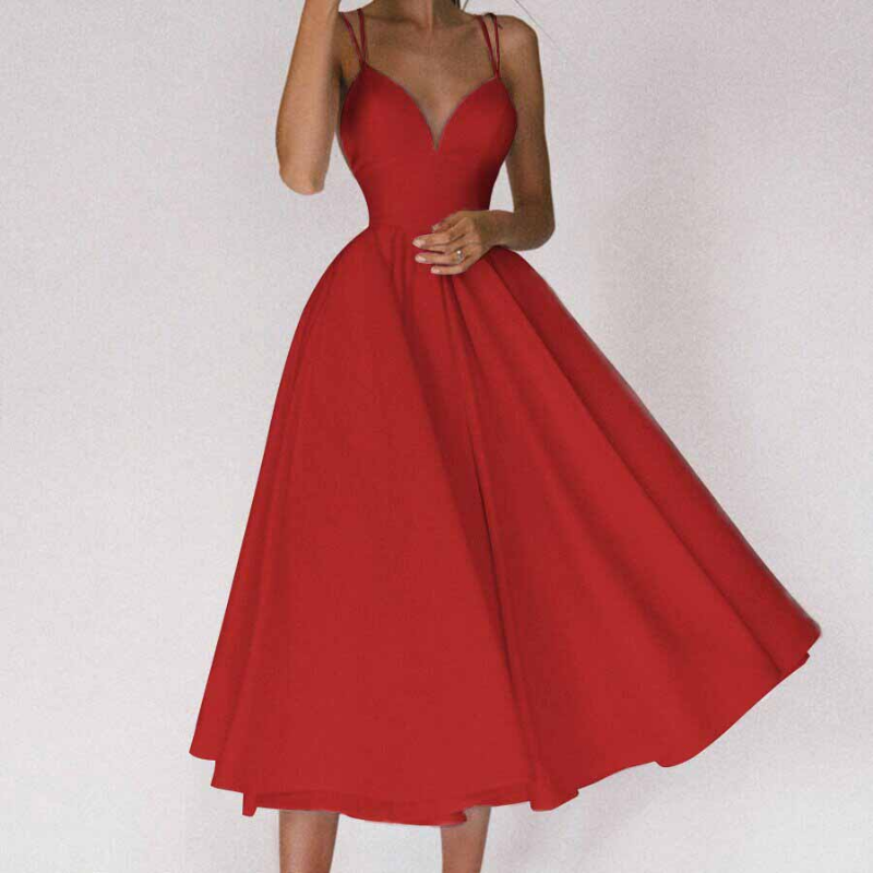 Modern dress with a V-neck and straps