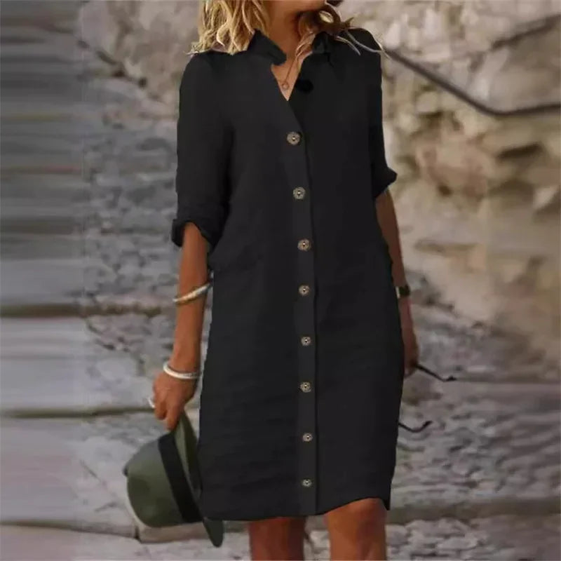 GR | Stylish linen dress with button placket