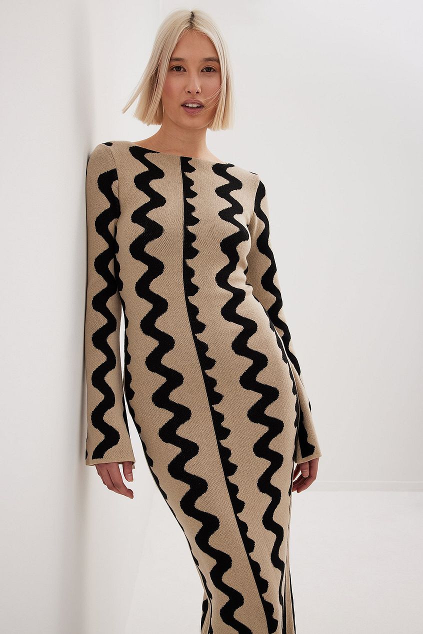 GR | Stilvolles lang gestricktes Kleid mit langen Ärmeln