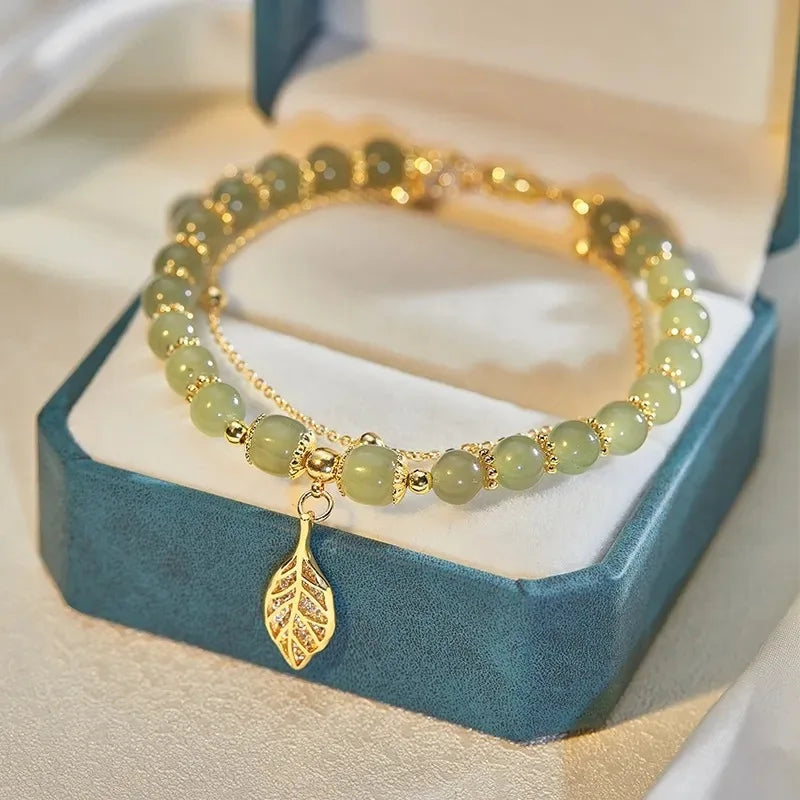 GR | Jade Bracelet with Leaf Pendant