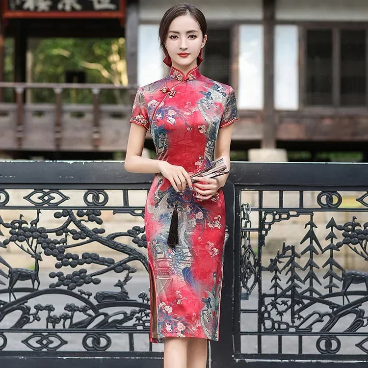 GR | Cheongsam Qipao Fashion Clothing Casual Elegant Ethnic Style Vintage Dress for Women Streetwear Women's Clothing Festive Chinese
