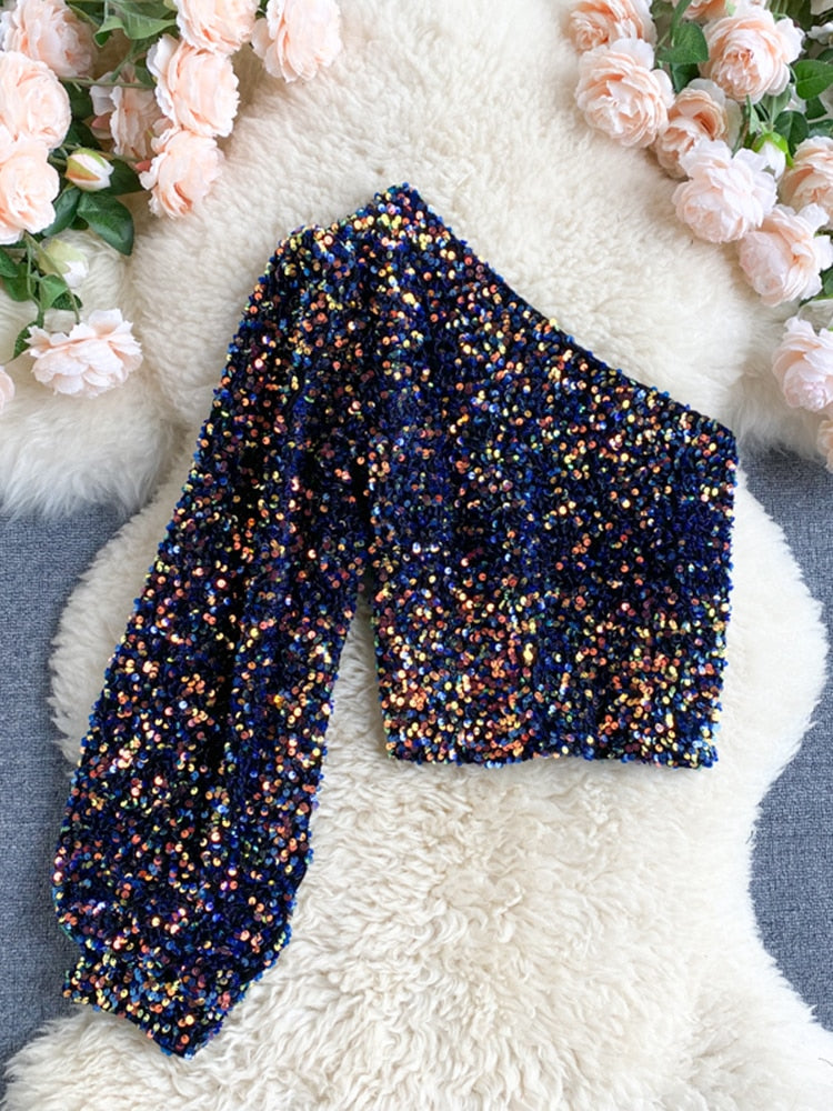 GR | Glittering top with one shoulder strap