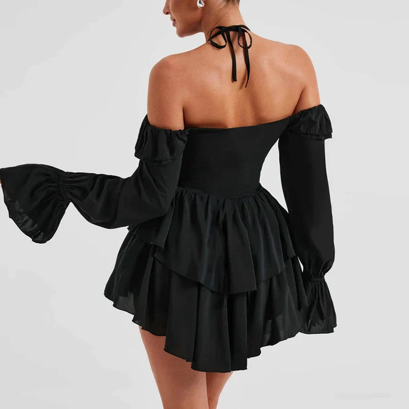 GR | Romantic ruffled romper with exposed shoulders