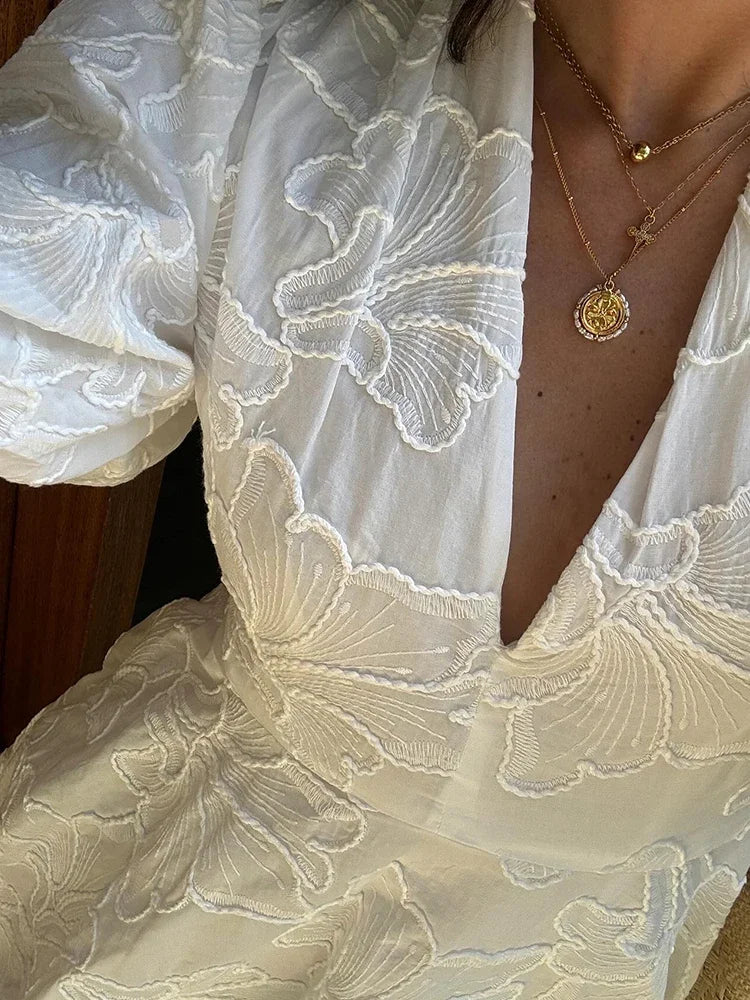 GR | Dress with Embroidered Puff Sleeves for Women