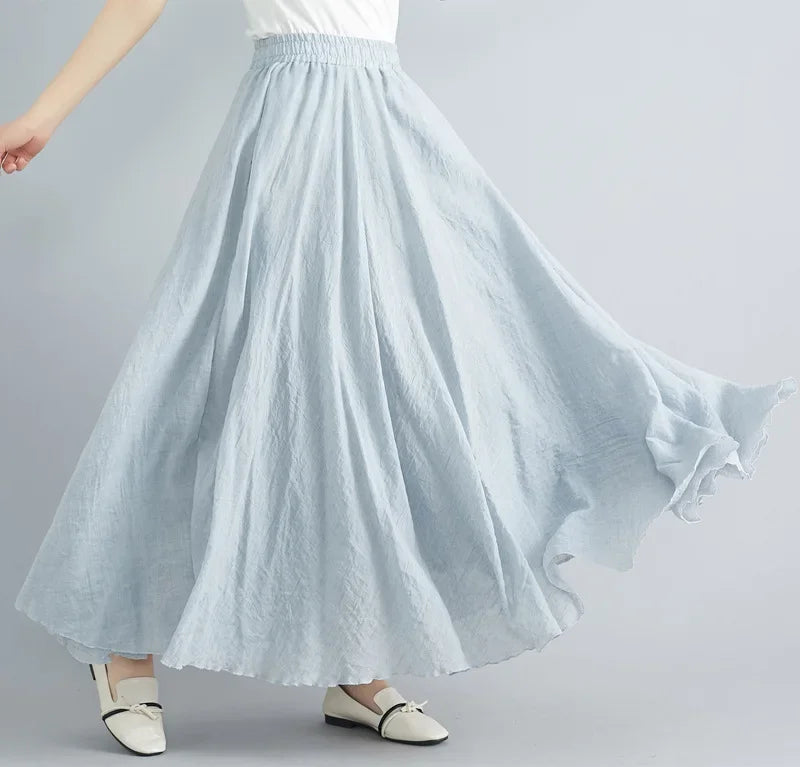GR | Fashion Cotton Linen Clothing Women's Skirts Maxi Y2K Elegant Beach Saia Ropa Mujer Casual Dress Boho Long Skirts Faldas Harajuku