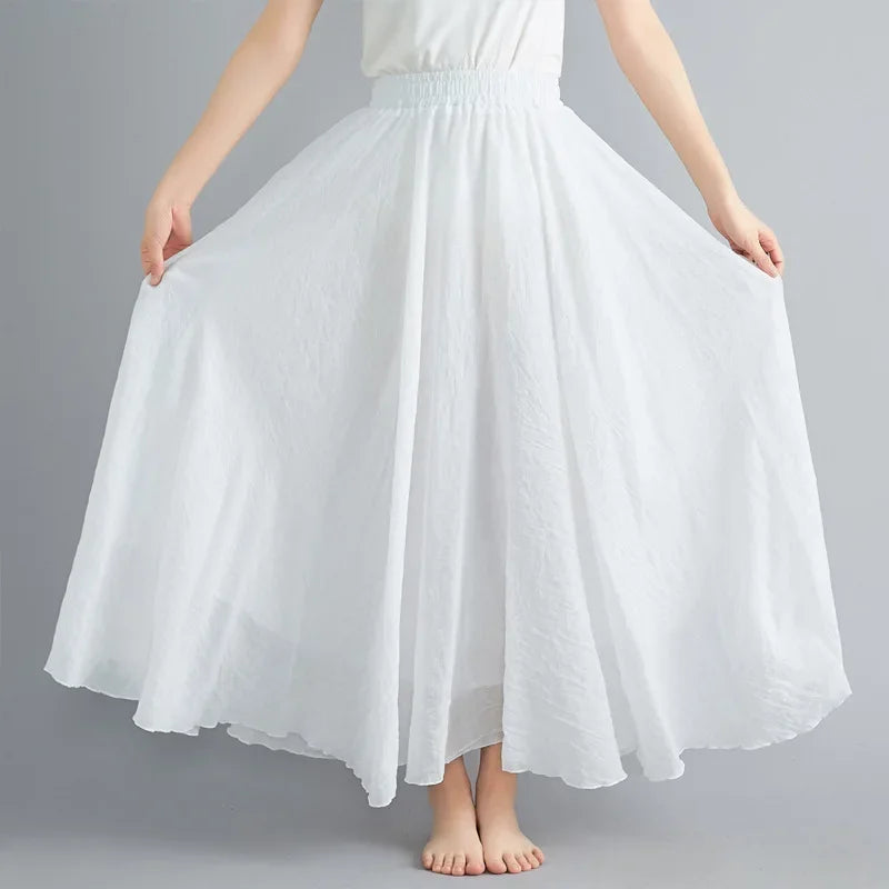 GR | Fashion Cotton Linen Clothing Women's Skirts Maxi Y2K Elegant Beach Saia Ropa Mujer Casual Dress Boho Long Skirts Faldas Harajuku