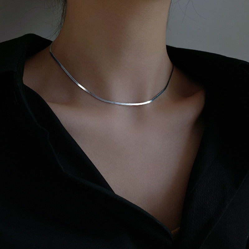 GR Elegant Sterling Silver Snakebone Necklace | Women's Clavicle Chain Necklace