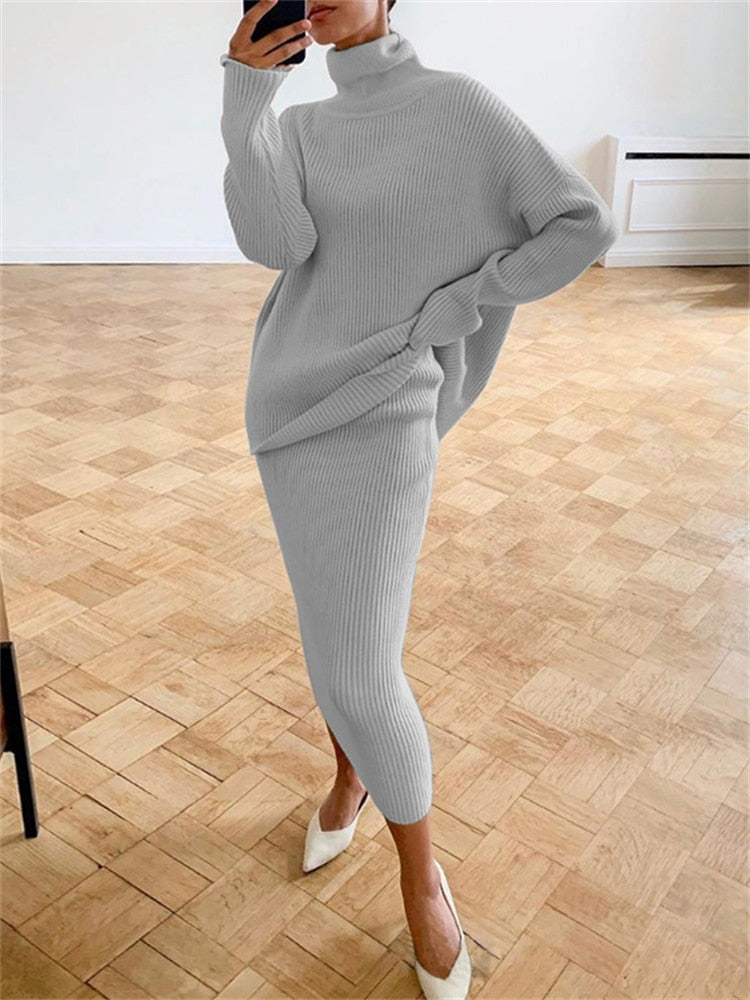 GR | Chic autumn knit two-piece slim fit set for women