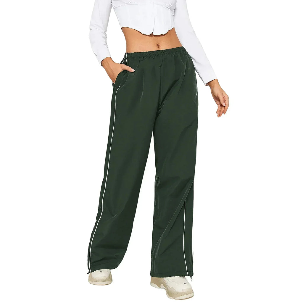 GR | Frauen Y2K Elastischer Taillen Cargo Hosen Locker Einfarbige Jogginghosen Trainingshose mit Taschen Streetwear