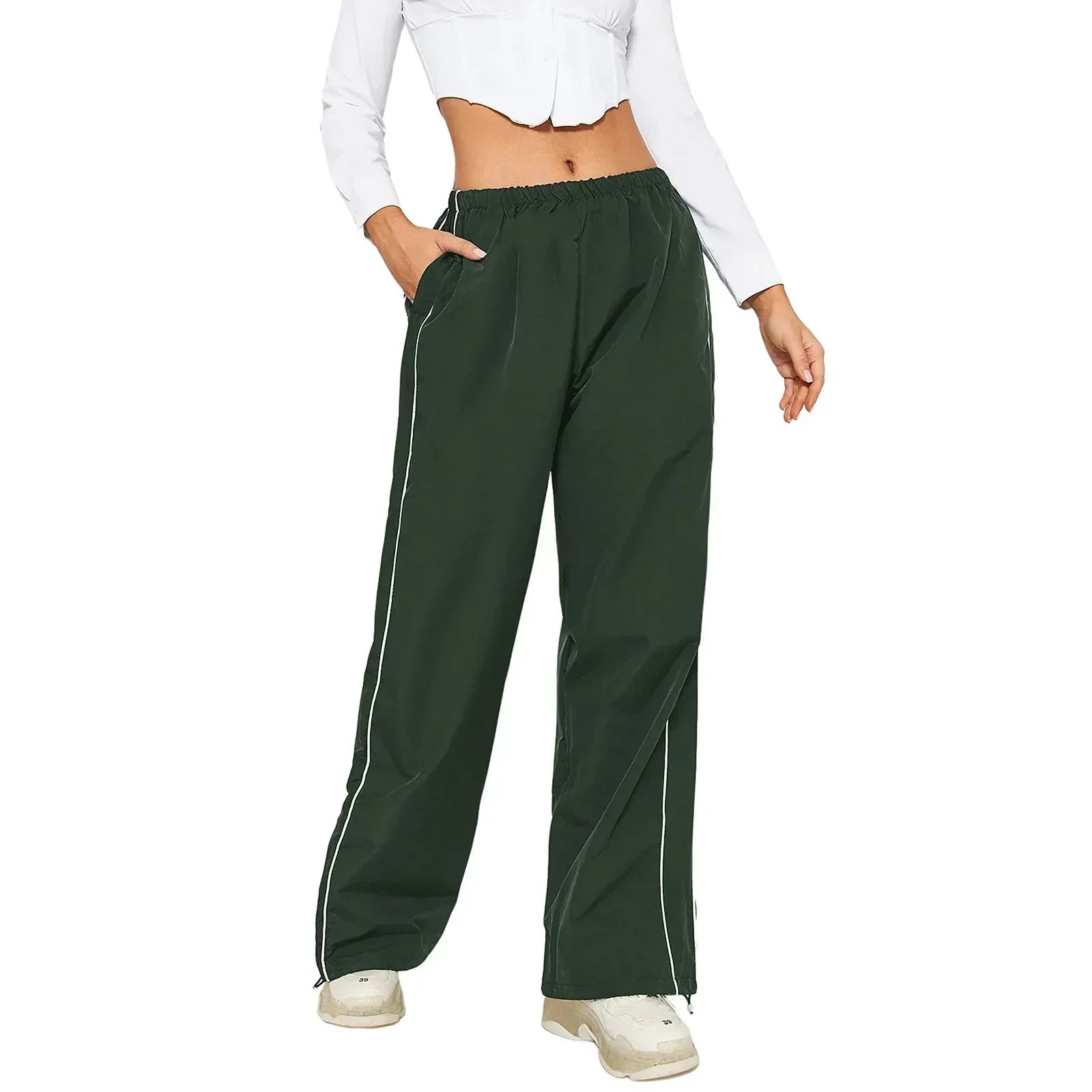 GR | Frauen Y2K Elastischer Taillen Cargo Hosen Locker Einfarbige Jogginghosen Trainingshose mit Taschen Streetwear