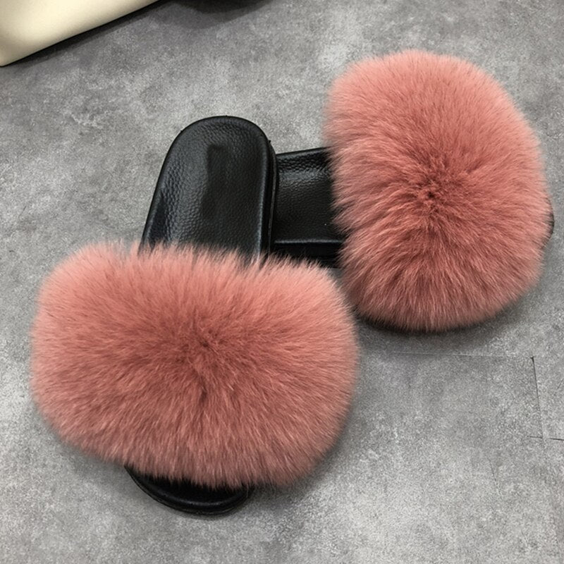 GR | Fluffy real fur flip-flops, slippers, sandals