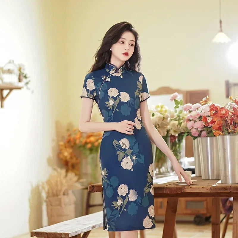 GR | Cheongsam Qipao Fashion Clothing Casual Elegant Ethnic Style Vintage Dress for Women Streetwear Women's Clothing Festive Chinese