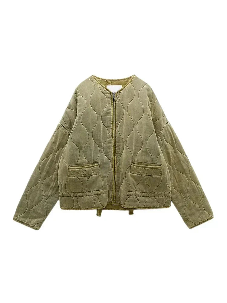 GR | Padded solid-color zip-up jacket