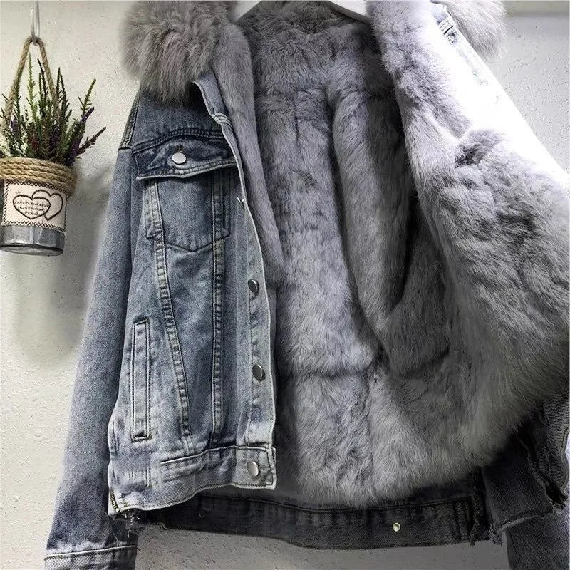 GR - Fashionable warm denim jacket for women