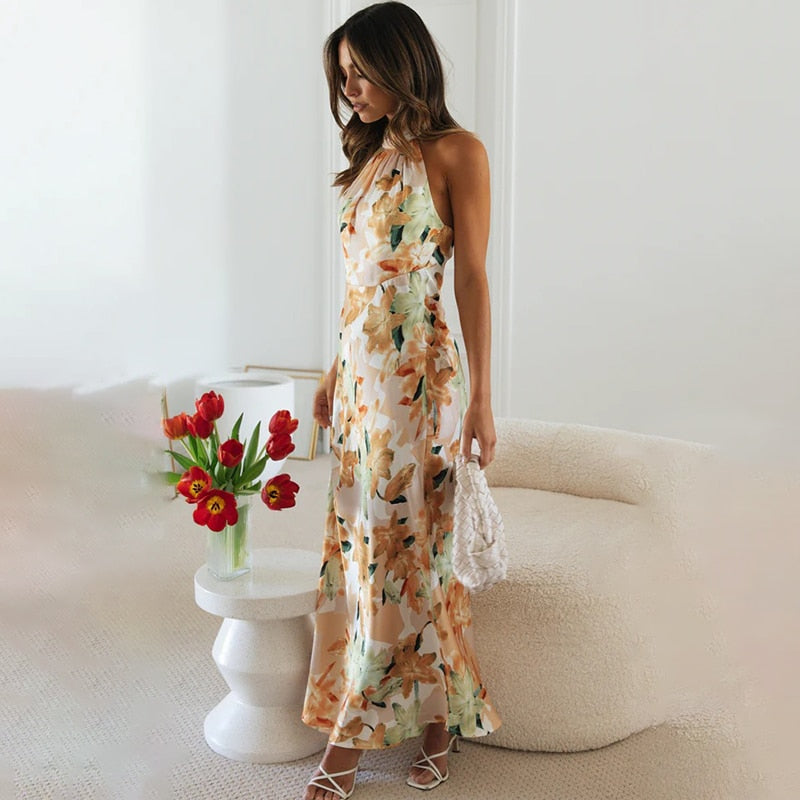 GR - Satin dress with floral pattern