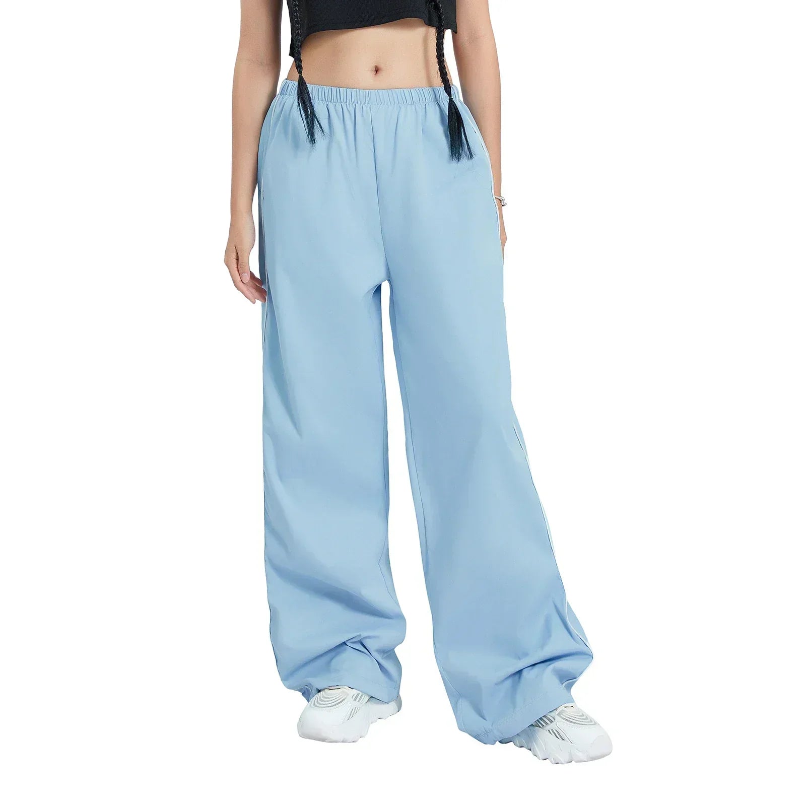 GR | Frauen Y2K Elastischer Taillen Cargo Hosen Locker Einfarbige Jogginghosen Trainingshose mit Taschen Streetwear