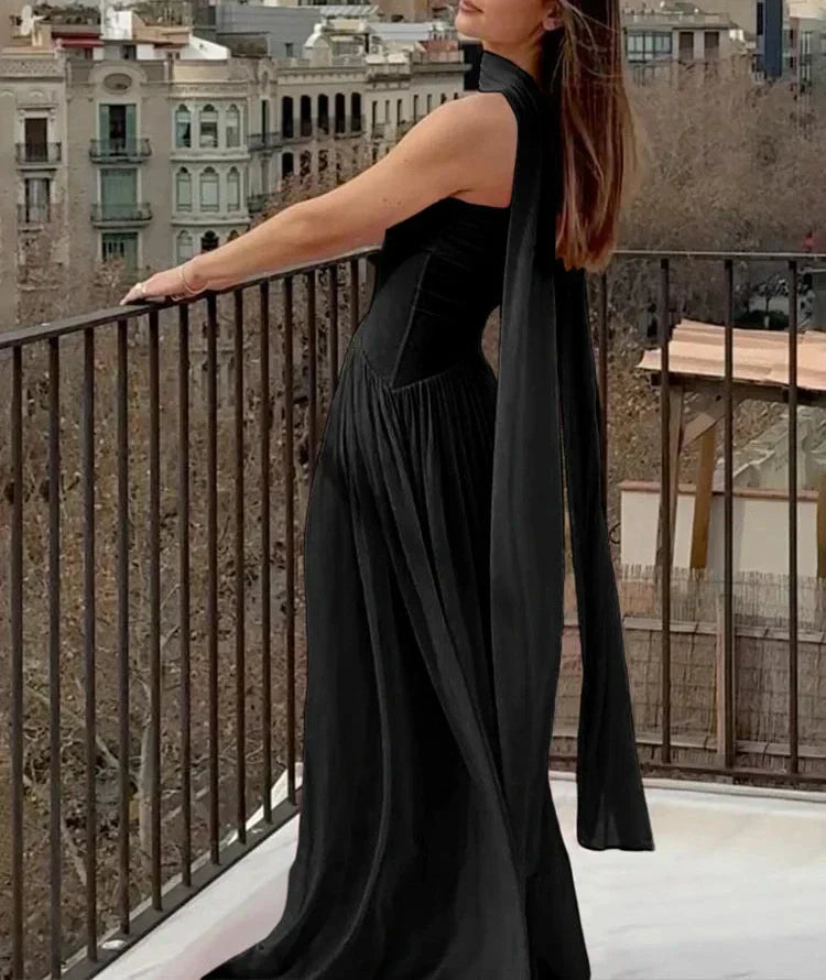 GR | Patchwork Maxi Dress Scarf Backless Strapless Ruffled Banquet