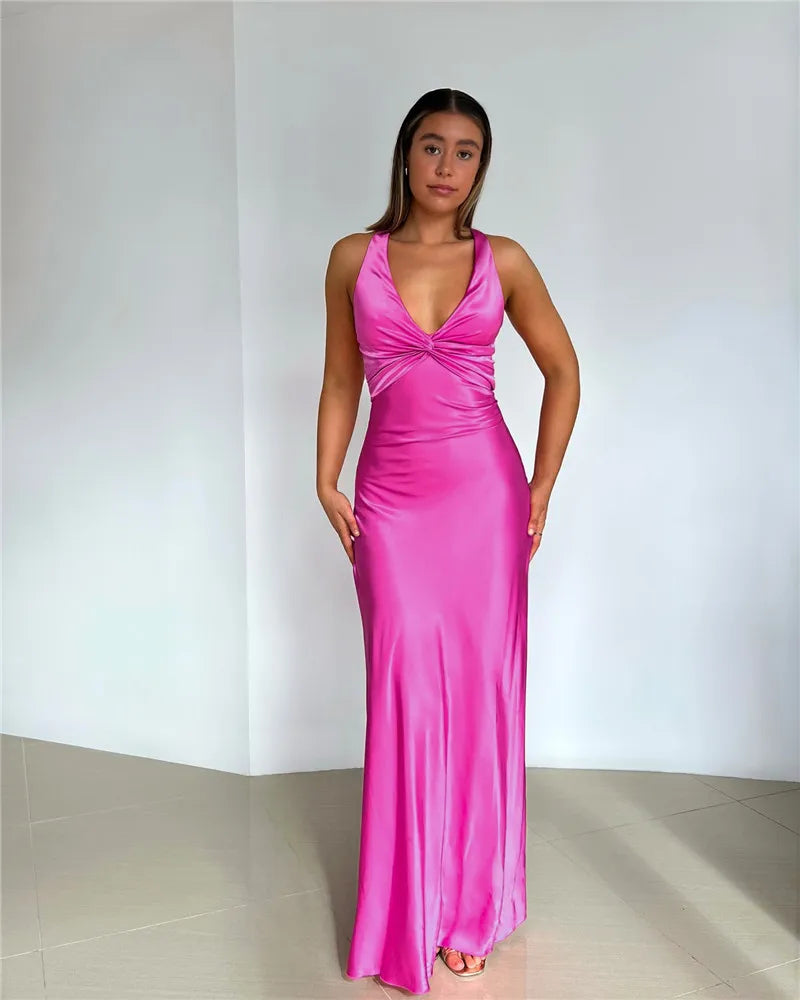 GR | Schleife Rückenfrei Abend Maxi Kleid