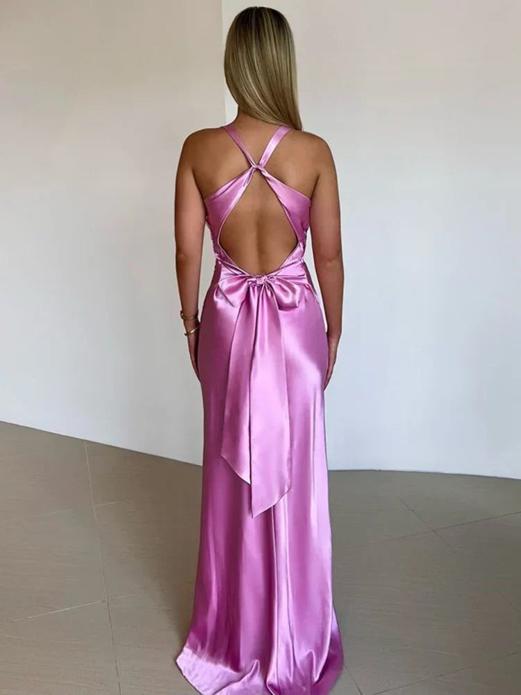 GR | Bow Backless Evening Maxi Dress
