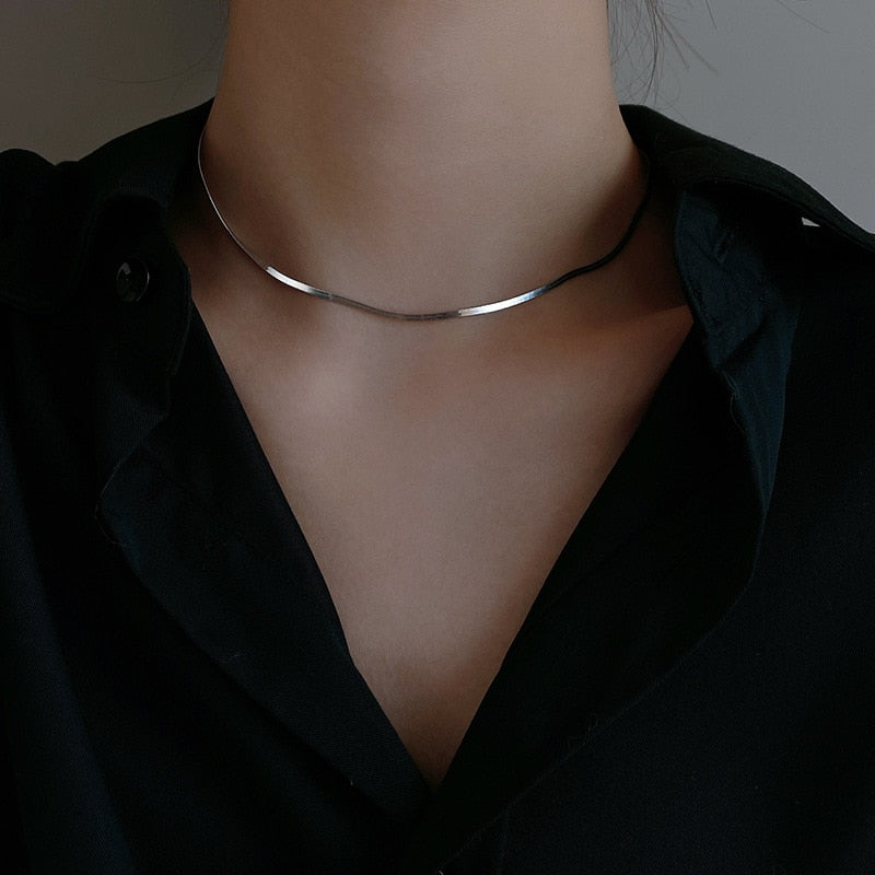GR Elegant Sterling Silver Snakebone Necklace | Women's Clavicle Chain Necklace
