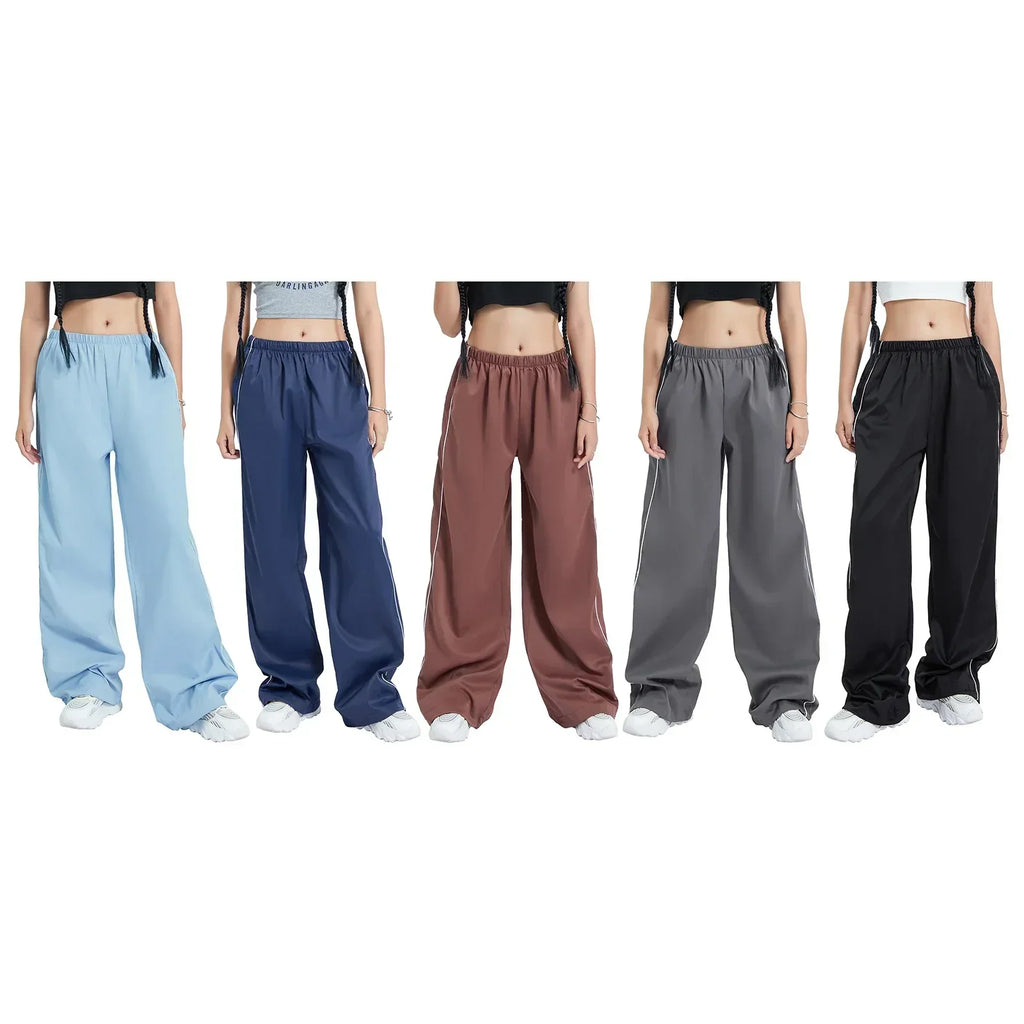 GR | Frauen Y2K Elastischer Taillen Cargo Hosen Locker Einfarbige Jogginghosen Trainingshose mit Taschen Streetwear