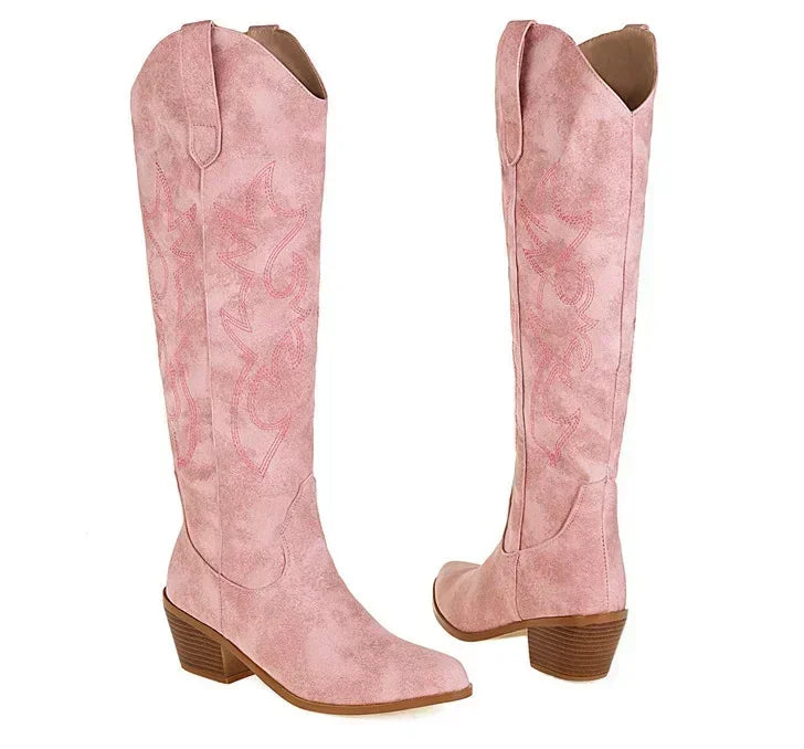 GR | Knee-high suede cowboy boots for women