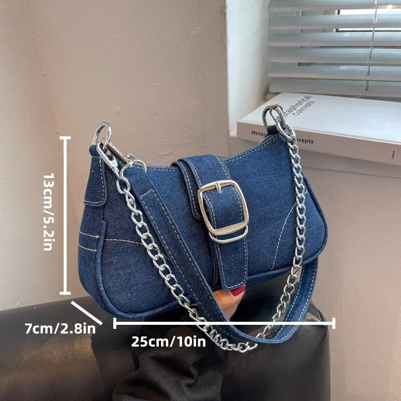 GR | Modern Denim Personalized Design Excellent Structure Shoulder Underarm Small Rectangular Pocket