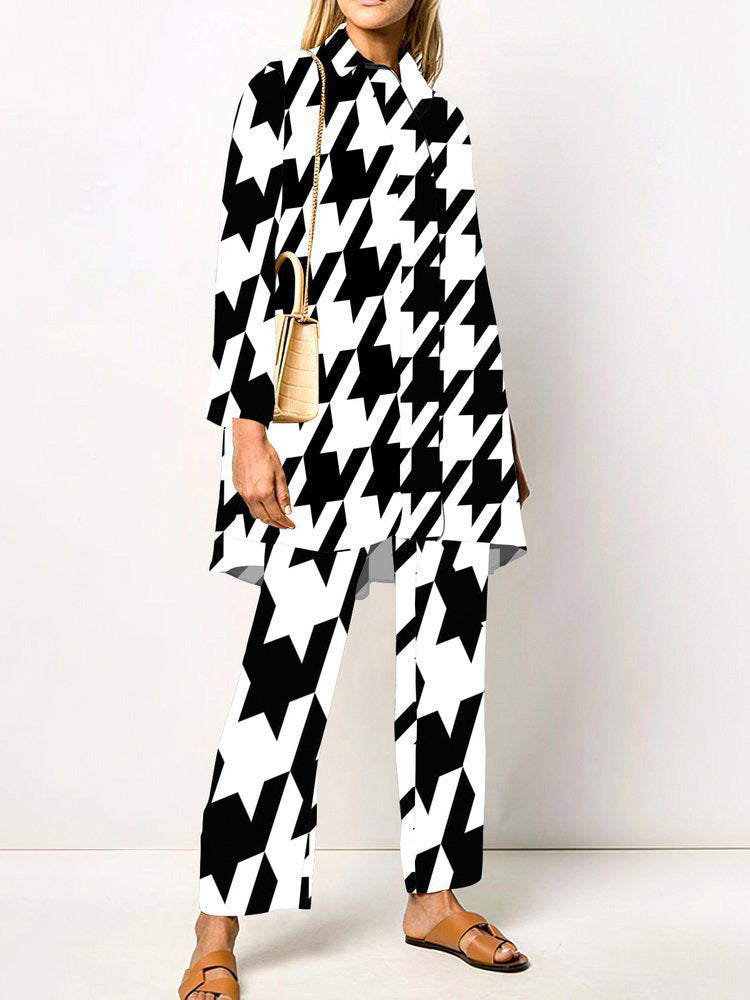 GR | Women's Set Printed Long-Sleeve Blouse & Trousers Two-Piece Set